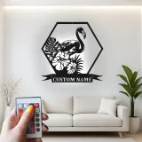 Panneau LED Flamant Rose | Art mural en métal personnalisé | Décor de maison de plage et de salon | Plaque de nom tropical personnalisée