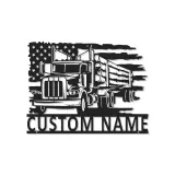 Décoration métal camion de grumes personnalisée | Plaque prénom camionneur avec LED | Décor man cave drapeau américain | Cadeau patriotique