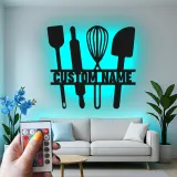 Custom Baking Utensils LED Metal Sign | Personalized Kitchen Decor | Baker Gift & Chef Wall Art