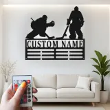 Cartel LED de jugador de hockey personalizado | Decoración mural de metal personalizada | Decoración para habitación infantil y regalo para deportistas | Luz RGB