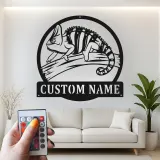 Cartel de metal LED personalizado de camaleón, regalo único para entusiastas de los reptiles, decoración de dormitorio o salón