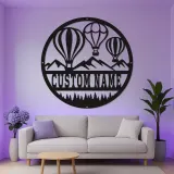 Personalisierte Heißluftballon-Schild | Individuelle Berg-Metall-Wandkunst | Kinderzimmer- und Wohnzimmer-Dekoration mit LED-Lichtern | Geschenk für Abenteuerlustige