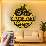 Personalized Motorcycle Metal Sign | LED Light Wall Art for Garage & Man Cave | Custom Biker Name Gift