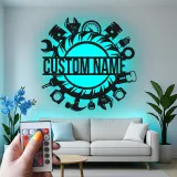 Insegna da Garage Personalizzata con LED | Insegna in Metallo per Strumenti da Meccanico | Decorazione per Officine per Appassionati di Auto