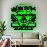 Custom Camper and Firepit Led Light Metal Wall Art Personalized Camping Gift Outdoor Patio Decor