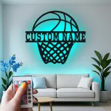 Cartel de metal personalizado de aro de baloncesto con luz LED, regalo deportivo personalizado para atletas, decoración para sala de juegos