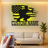 Custom Baseball Catcher Led Light Metal Wall Art Personalized Gift for Baseball Fans Game Room Sports Decor