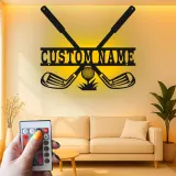 Enseigne de golf personnalisée avec LED | Décoration murale en métal sur mesure pour man cave | Plaque prénom golfeur | Déco club de golf
