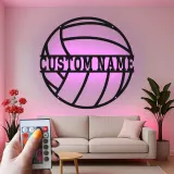 Custom Volleyball Led Light Metal Wall Art Personalized Sports Gift for Athlete Game Room or Bedroom Decor