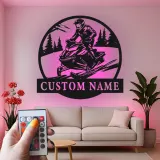 Custom Snowmobile Rider LED Metal Wall Art | Personalized Winter Sport Decor | Snowmobiling Gift for Riders | Cabin Wall Accent Sign