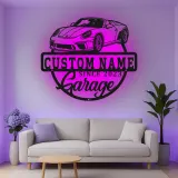 Custom Sports Car Led Light Metal Wall Art Personalized Garage Gift for Him Man Cave Car Enthusiast Decor