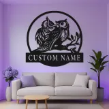 Insegna LED Personalizzata con Gufo | Arte in Metallo del Gufo Cornuto | Regalo per Amanti della Natura per Cabin o Decorazione per Casa