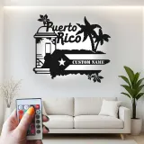 Panneau Métal LED Porto Rico Personnalisé | Art Murale Palmier des Caraïbes Personnalisé | Décor Boricua & Idée de Cadeau Insulaire
