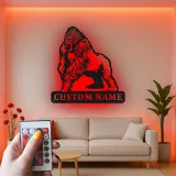 Gorilla LED Metal Wall Art | Custom Name Sign for Home Gym & Man Cave | Personalized Wildlife Decor
