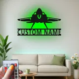Personalized Fighter Jet Metal Sign | LED Backlit Wall Art | Custom Pilot Name Decor for Man Cave | Aviation Gift
