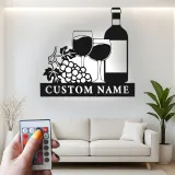 Cartel de metal LED de botella de vino y copas personalizado regalo para amantes del vino decoración de cocina o bar