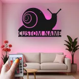 Cartel de metal personalizado de caracol | Decoración mural retroiluminada con LED | Regalo personalizado para jardinero | Decoración para patio y jardín