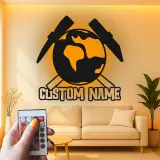 Custom Geology LED Metal Wall Art | Personalized Geologist Gift Sign | Earth & Rock Hammer Decor for Study Room & Office