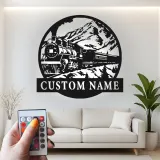 Décoration murale en métal personnalisée de train à vapeur avec rétroéclairage LED - Cadeau pour passionnés de trains, décoration pour salon ou bureau