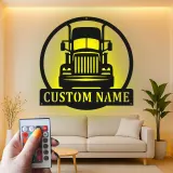 Custom Semi Truck Led Light Metal Wall Art Personalized Gift for Truckers Garage or Man Cave Decor 13