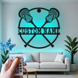 Panneau de crosse personnalisé avec LED | Art mural en métal avec prénom | Déco chambre athlète | Cadeau sportif pour garçons et ados