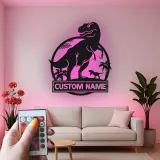 Personalisiertes T-Rex Dinosaurier LED Licht Metallschild Geschenk für Kinderzimmer oder Spielzimmer Dekor