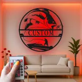 Arte murale in metallo da pesca su misura | Insegna LED personalizzata per pescatore | Arredo per casa al lago e regalo per angler