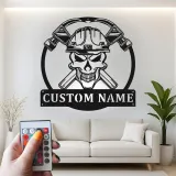Cartel de metal LED de calavera de bombero | Decoración mural personalizada de bombero | Decoración personalizada para estación de bomberos y cueva de hombres