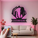 Cartel de metal personalizado de senderismo con LED | Decoración de montaña personalizada | Letrero regalo para amantes del aire libre