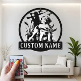 Personalisierte LED-Metall-Wandkunst mit Jagdhund und Ente – Geschenk für Jäger, Deko für Männerhöhle oder Ferienhaus