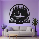 Insegna in metallo personalizzata per kayakista | Insegna LED con scena lacustre personalizzata | Regalo per amanti dell'outdoor | Decorazione per cabin e case al lago