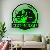 Insegna in metallo LED personalizzata con volpe | Decorazione boschiva su misura per cameretta e baita | Regalo per amanti degli animali