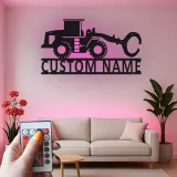Décoration murale en métal LED personnalisée pour excavateur - Cadeau pour passionnés de construction, décoration de garage ou de bureau