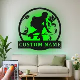 Panneau Personnalisé Roller Skate avec LED | Art Murale Métal Personnalisé pour Chambre d'Adolescent | Décor Fille Skater Floral