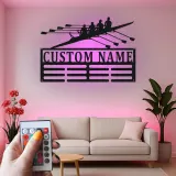 Personalisierte Ruder-Team-Schild | Individuelle Ruder-LED-Metall-Wandkunst | Geschenk für Trainer | Bootshaus- & Fitnessstudio-Dekor