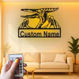 Décoration murale en métal personnalisée avec ptérodactyle et rétroéclairage LED - Cadeau dinosaure pour chambre d'enfants ou salle de jeux