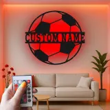 Personalisiertes Fußball-Metallschild | LED-beleuchtete Wandkunst | Individuelle Namensdekoration für Spieler, Trainer oder Mannschaftsraum