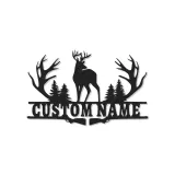 Personalisierte LED-Metall-Wandkunst mit Hirschgeweih – Geschenk für Jäger, rustikale Hüttendeko