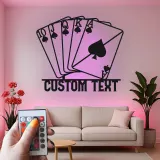 Arte da parete in metallo Royal Flush | Insegna LED personalizzata per sala giochi | Regalo decorativo per serata casino per lui