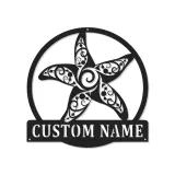 Personalized Starfish LED Metal Sign | Ornate Coastal Wall Art | Custom Nautical Decor for Beach House & Salon