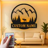 Cartel de metal LED de alce de montaña personalizado, regalo para amantes de la naturaleza, decoración de cabaña o refugio