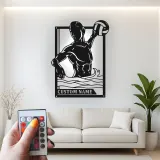 Custom Water Polo Player Led Light Metal Wall Art Personalized Sports Gift for Athletes Game Room Decor