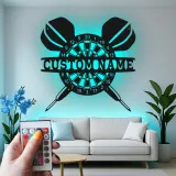 Cartel de metal personalizado con luz LED de diana, regalo personalizado para entusiastas de los dardos, decoración para sala de juegos