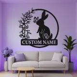 Personalized Rabbit Name Sign | LED Metal Wall Art for Nursery | Bunny & Butterfly Light | Baby Shower Gift