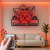 Décoration murale en métal LED personnalisée pour Yorkshire Terrier - Cadeau pour amoureux des chiens - Décor pour chambre ou salon