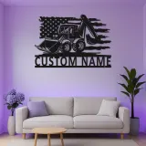 Décoration murale LED en métal Excavatrice | Panneau de chantier personnalisé | Déco d’engin lourd pour garage | Cadeau patriotique pour entrepreneur