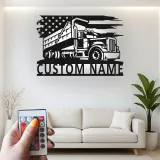 Décoration murale en métal LED personnalisée pour camion-benne - Cadeau pour passionnés de camions, décoration de garage ou de salle de jeux