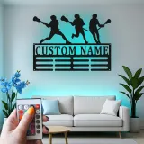 Insegna per Giocatore di Lacrosse Personalizzata | Arte in Metallo LED Personalizzata | Decorazione per Camera di Atleta | Regalo per Squadra di Lacrosse