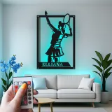 Custom Female Tennis Player Led Light Metal Wall Art Personalized Gift for Tennis Enthusiasts Game Room Decor