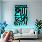 Art Métal LED Moto Personnalisé | Panneau Biker Drapeau Américain | Décor de Garage & Man Cave | Cadeau Unique pour Motard